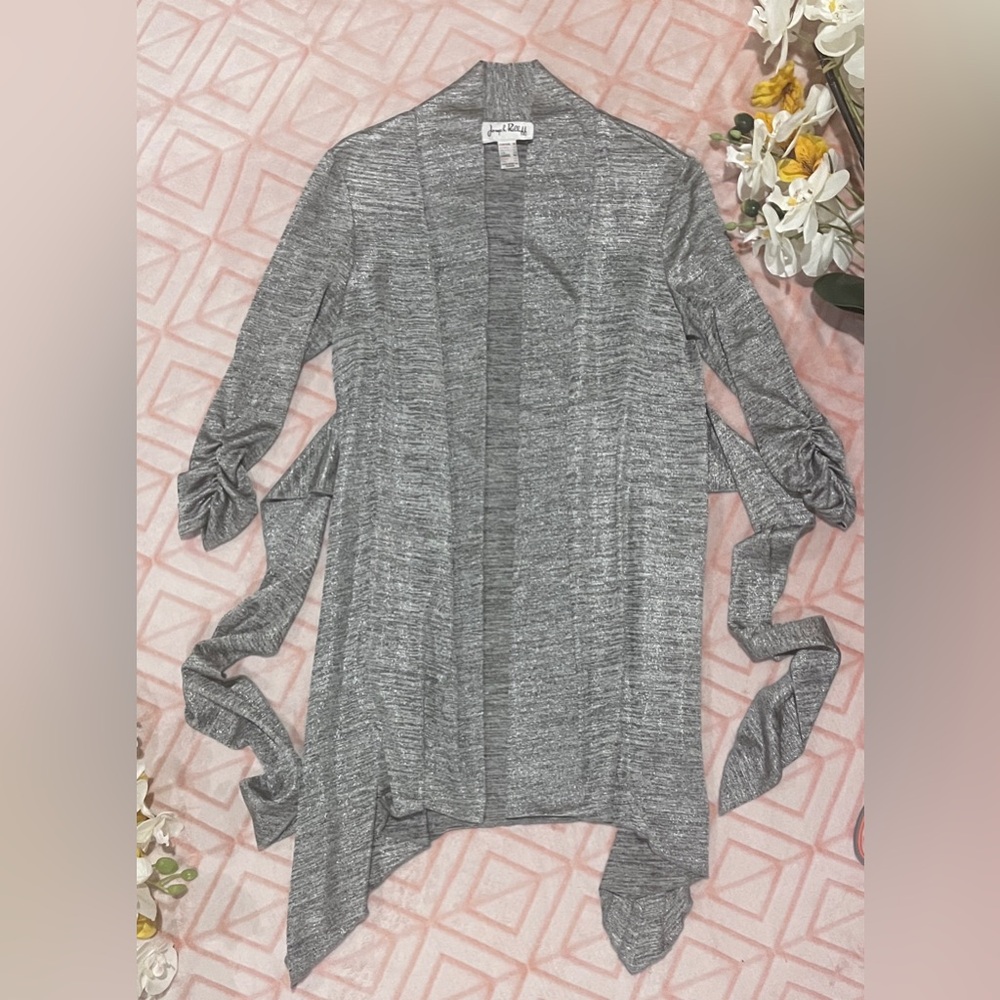 ✨🩶 JOSEPH RIBKOFF Silver Drape Cardigan with Ruched Sleeves 🩶✨